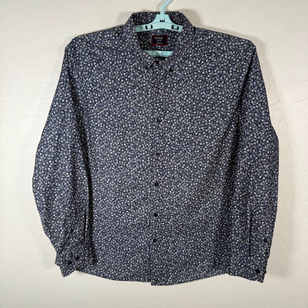 Untuckit Shirt Mens 2XL Blue Button Up Regular Fit Corduroy Floral Lakemont